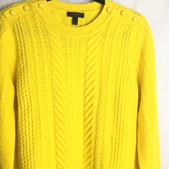 🔥J. Crew 100% Wool cable-knit sweater yellow. L - Picture 6 of 8